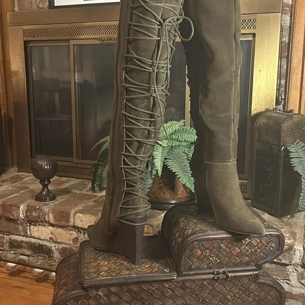 Army Green Suede Over the Knee Boots